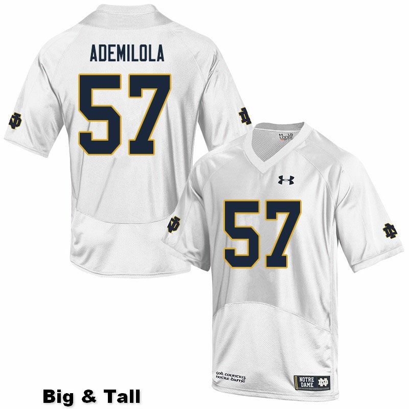 Men's NCAA Notre Dame Fighting Irish #57 Jayson Ademilola Stitched College Under Armour Authentic White Big & Tall Football Jersey VW10I43RD